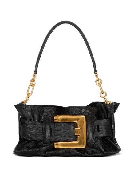 Женский клатч Balmain Mini Anthem тиснёный под крокодил, черный
