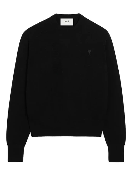 Шерстяной свитер AMI Paris Ami De Coeur с круглым вырезом горловины black
