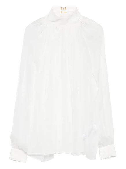 Присборенный шелковый топ Elisabetta Franchi с высоким воротом white
