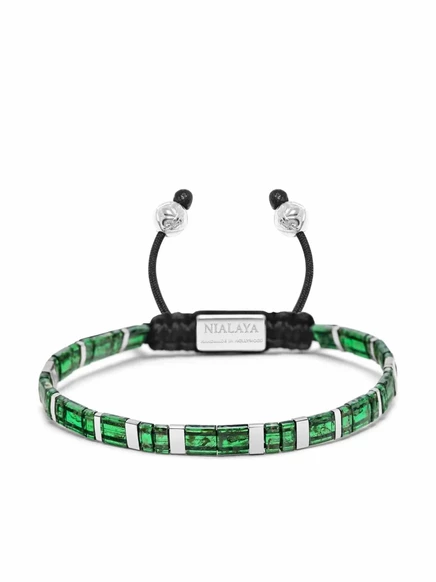 Мужской браслет Nialaya Jewelry из бусин с гравировкой, зеленый