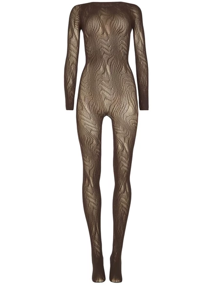 Женский комбинезон-сетка Wolford в змеиный принт, коричневый