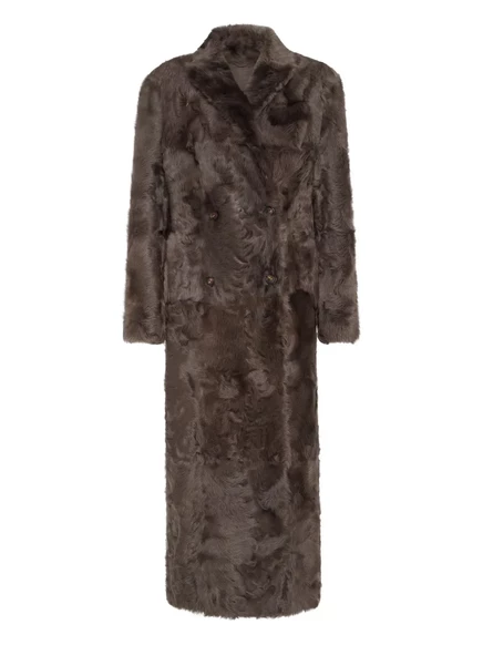 Двубортная шуба из меха ягненка Brunello Cucinelli brown