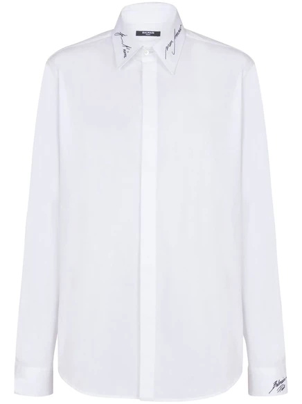 Рубашка с вышитым воротником Balmain white