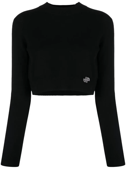Укороченный джемпер с нашивкой с логотипом Patou black