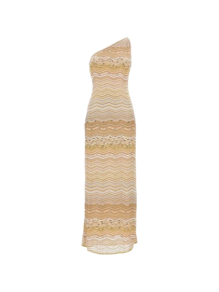 Женское платье Missoni макси на одно плечо, бежевое
