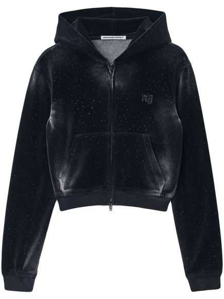 Толстовка с капюшоном Alexander Wang, украшенная прозрачными бусинами grey