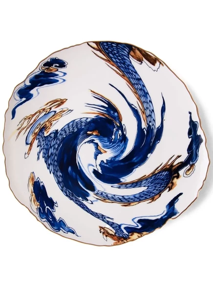 Тарелка Seletti Imari Dragon фарфоровая, бело-синяя