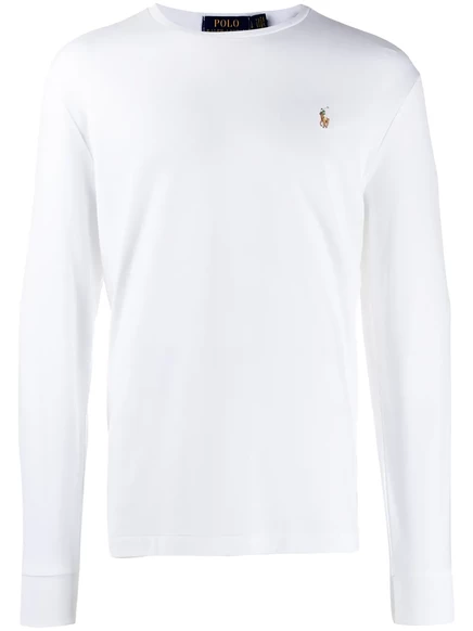 Мужская футболка Polo Ralph Lauren с длинным рукавом и вышитым логотипом, белая