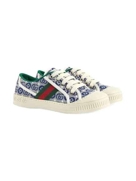 Теннисные кроссовки Gucci Kids 1977 с жаккардовым принтом blue