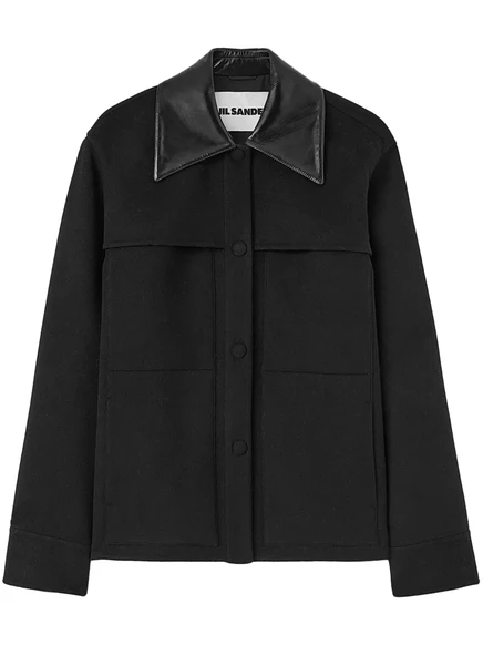 Шерстяная рубашка-жакет с вырезанным воротником от Jil Sander black