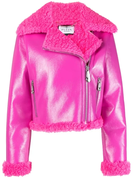 Женская косуха Philipp Plein с искусственной овчиной, розовая