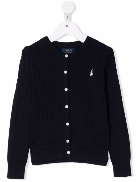 Девочковый вязаный кардиган Polo Ralph Lauren Kids с вышитым логотипом, синий