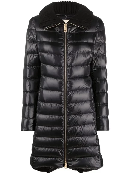 Стеганое пальто с вязаным воротником Herno black