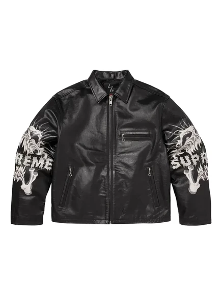 Мужская кожаная куртка Supreme x Yohji Yamamoto с черепом, черная