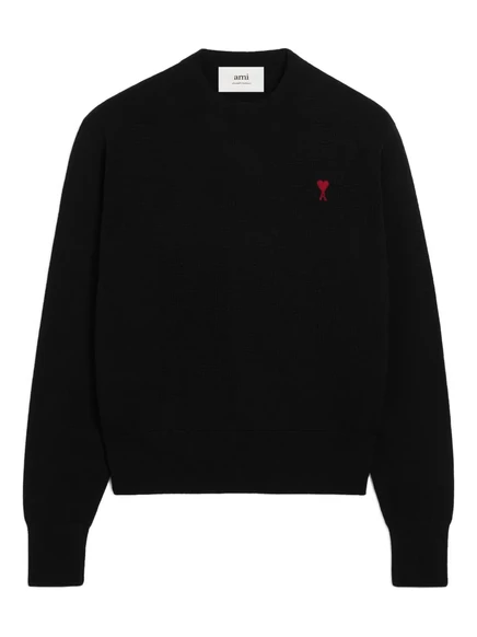 Шерстяной свитер AMI Paris Ami De Coeur с круглым вырезом горловины black