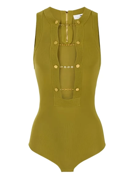 Женское боди Elisabetta Franchi вязаное с цепочкой, зеленое