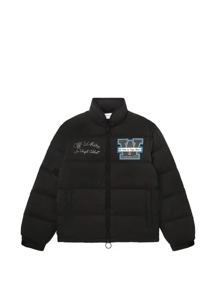Мужской пуховик Off-White с аппликацией на груди, черный