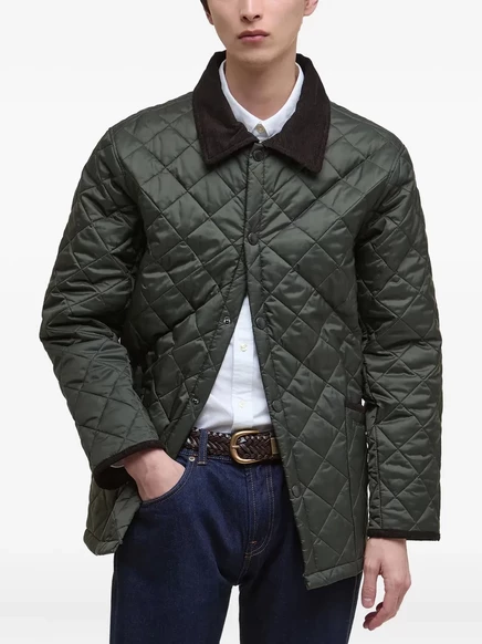 Мужская стеганая куртка Barbour с вельветовым воротником, зеленая