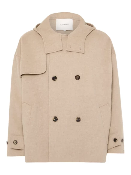 Женское двубортное пальто JW Anderson с капюшоном, бежевое