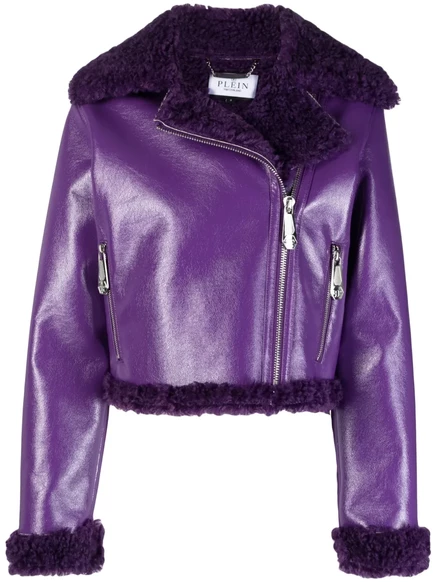 Женская байкерская куртка Philipp Plein с экомехом, сливовая
