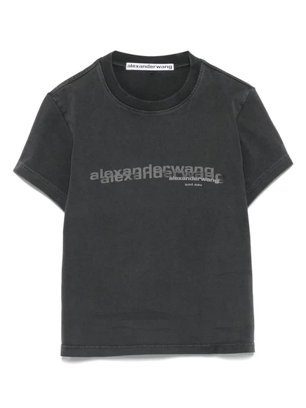Женская хлопковая футболка Alexander Wang с логотипом, серая