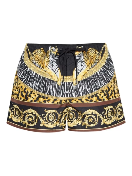 Мужские плавательные шорты Versace с тигровым принтом, черные