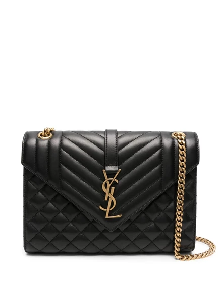 Кожаная сумка-конверт Saint Laurent среднего размера через плечо black