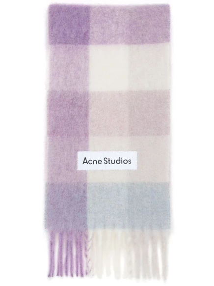 Шарф Acne Studios в клетку с аппликацией логотипа, фиолетово-белый