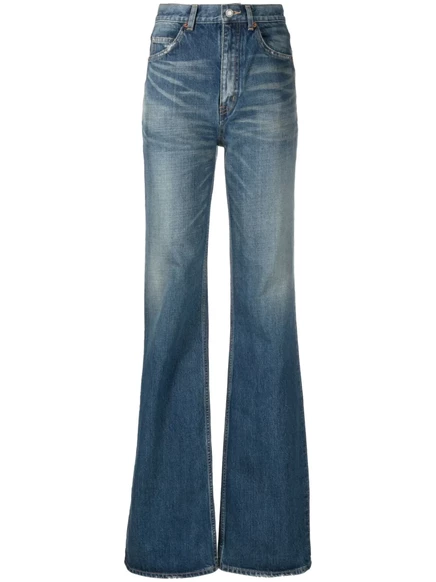 Женские джинсы Saint Laurent клеш высокой посадки, синие