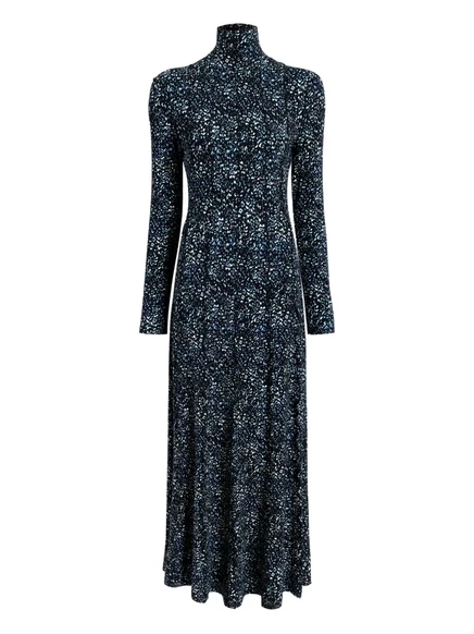 Женское макси-платье Proenza Schouler White Label с высоким воротом и рюшами, синее