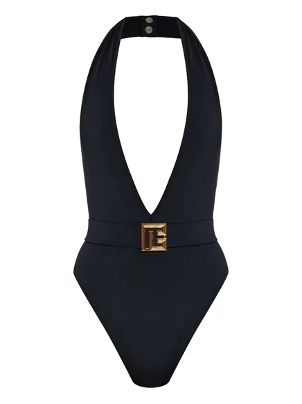 Женский слитный купальник Balmain с логотипом, черный