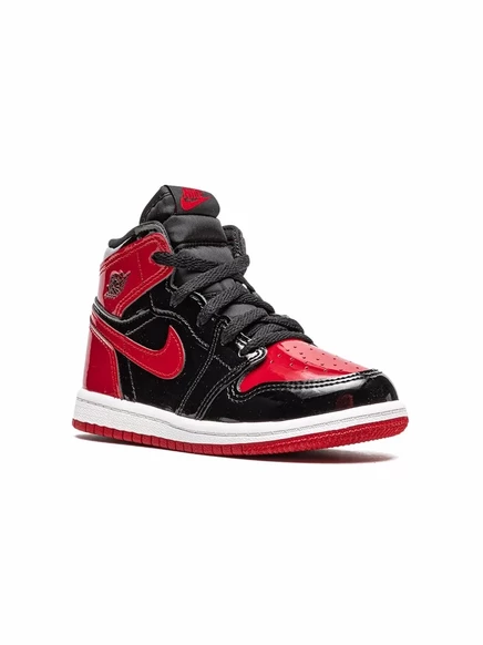 Детские кроссовки Air Jordan 1 лакированные, черно-красные