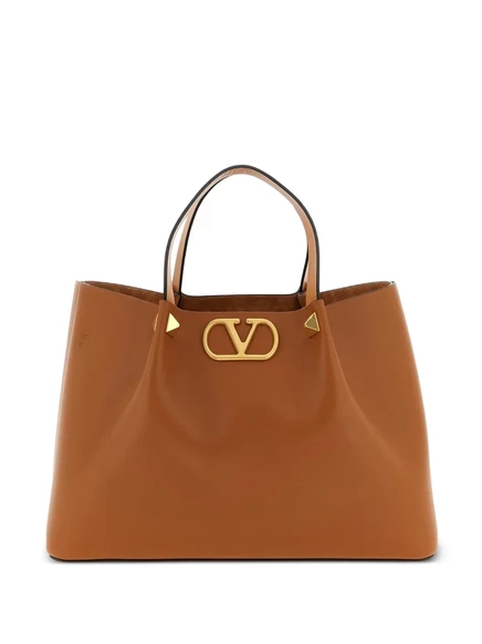 Женская сумка-тоут Valentino Garavani с V-логотипом и заклепками, коричневая