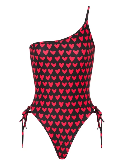 Купальник на одно плечо с принтом в виде сердечек от Moschino black