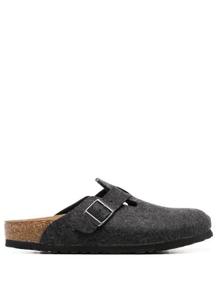 Мужские шерстяные тапочки Birkenstock Boston с пряжкой, антрацитовые