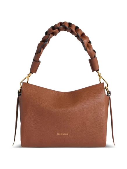 Кожаная сумка через плечо Coccinelle small Boheme с плетеной ручкой brown