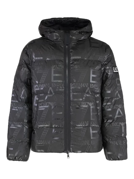 Мужской пуховик EA7 Emporio Armani с капюшоном, черный