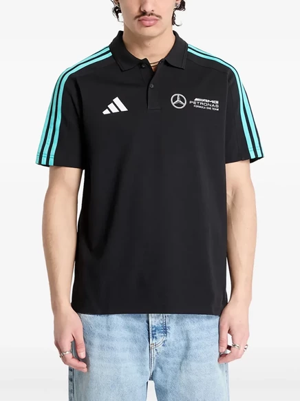 Мужская футболка-поло Adidas x Mercedes с 3-полосами, черная