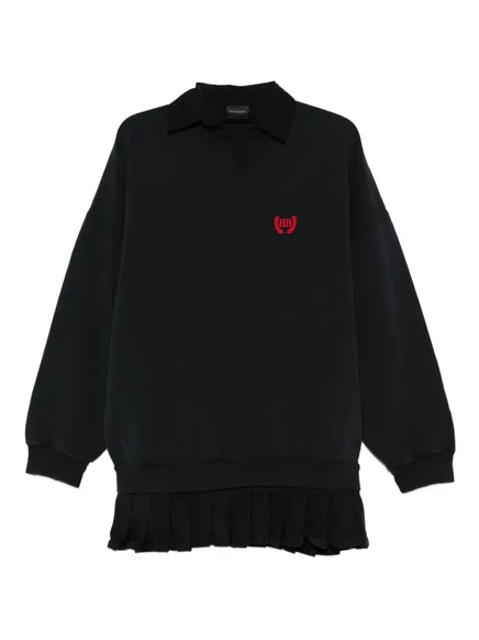 Плиссированное мини-платье с вышивкой Balenciaga black