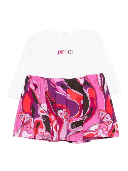 Платье с длинным рукавом от PUCCI Junior с абстрактным принтом white