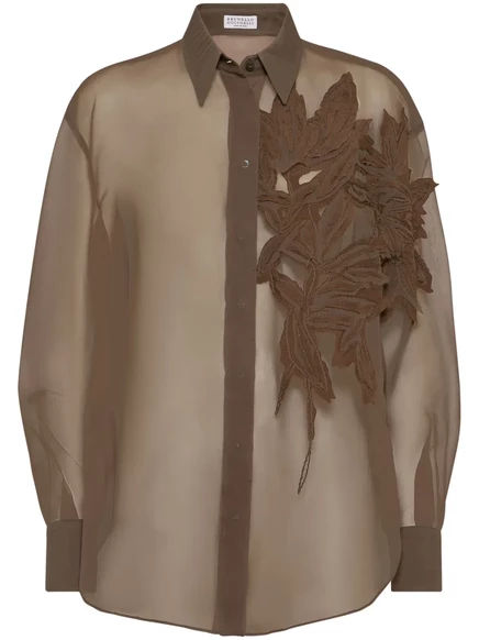 Рубашка с аппликацией Brunello Cucinelli Flora brown