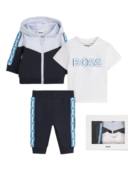 Спортивный костюм с капюшоном и логотипом BOSS Kidswear (комплект из трех предметов) blue