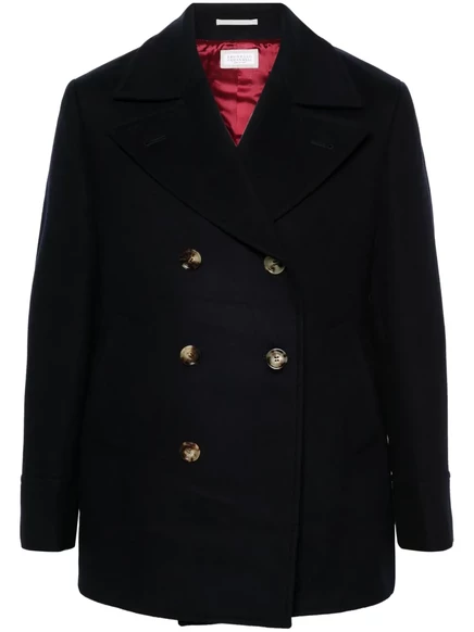 Двубортное валяное пальто Brunello Cucinelli blue