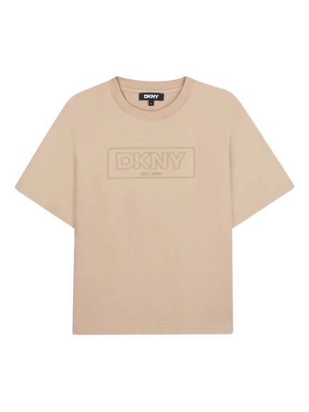 Детская футболка DKNY Kids с логотипом, бежевая