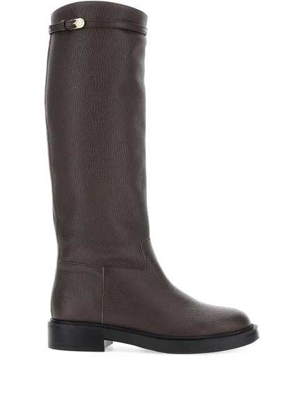 Кожаные сапоги Pollini с пряжкой на конце brown