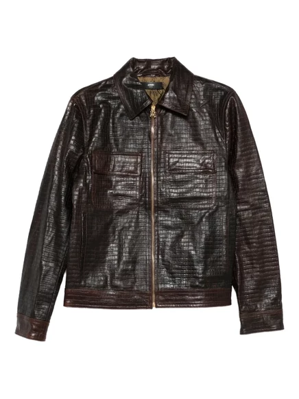 Мужская кожаная куртка Amiri с крокодиловым тиснением, коричневая