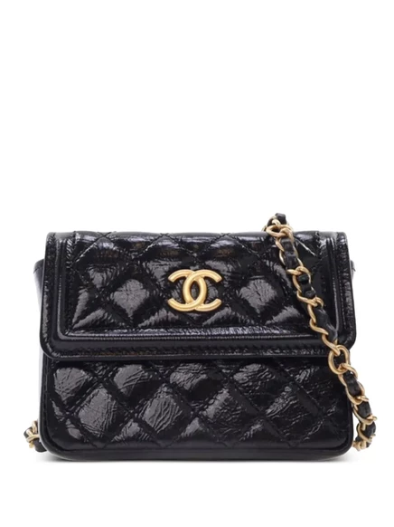 Женская поясная сумка CHANEL стеганая кожа, черная