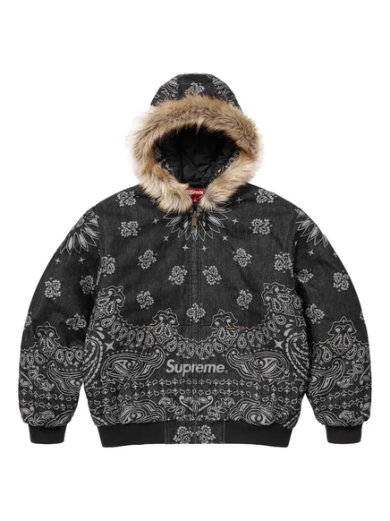 Мужская джинсовая куртка Supreme bandana-jacquard с капюшоном, черная