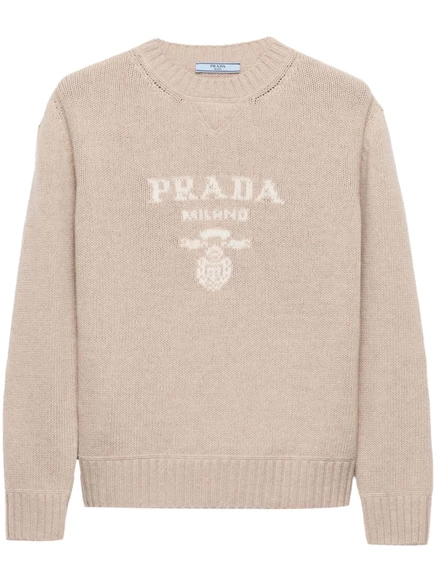 Женский джемпер Prada с жаккардовым логотипом, пудровый