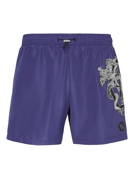 Мужские пляжные шорты Philipp Plein с драконом, синие